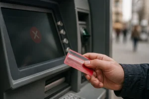 Carte bancaire refusée à un distributeur lors d'un blocage de compte PCE